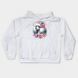 A poodle with beautiful colorful flowers Kids Hoodie